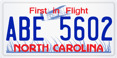 NC license plate ABE5602