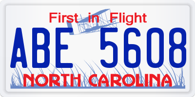 NC license plate ABE5608