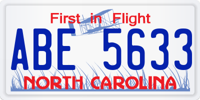 NC license plate ABE5633