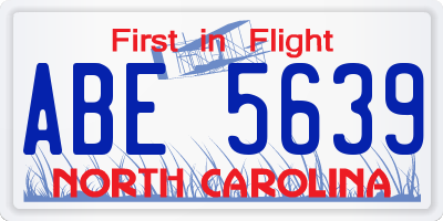 NC license plate ABE5639