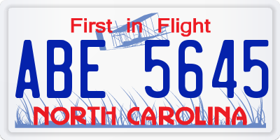 NC license plate ABE5645