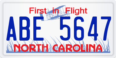 NC license plate ABE5647
