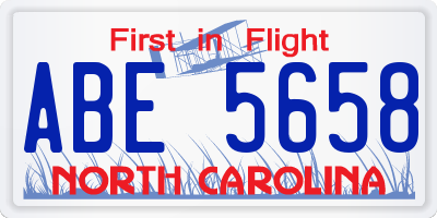 NC license plate ABE5658