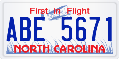 NC license plate ABE5671