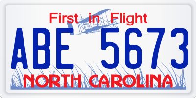 NC license plate ABE5673