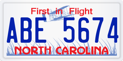 NC license plate ABE5674