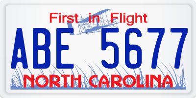 NC license plate ABE5677
