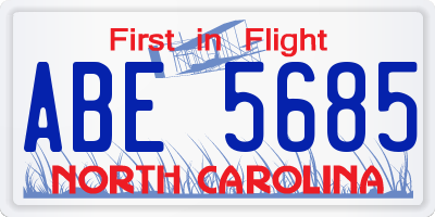 NC license plate ABE5685