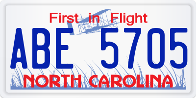 NC license plate ABE5705
