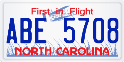 NC license plate ABE5708