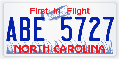 NC license plate ABE5727