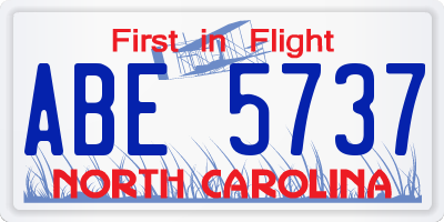 NC license plate ABE5737