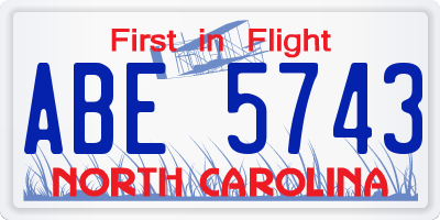 NC license plate ABE5743