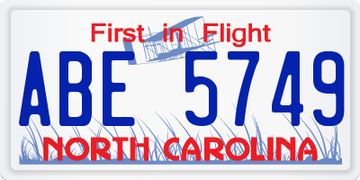 NC license plate ABE5749