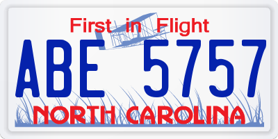 NC license plate ABE5757