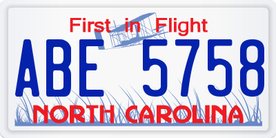 NC license plate ABE5758