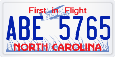 NC license plate ABE5765