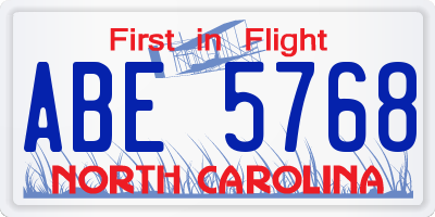 NC license plate ABE5768