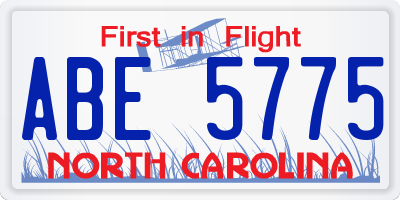 NC license plate ABE5775