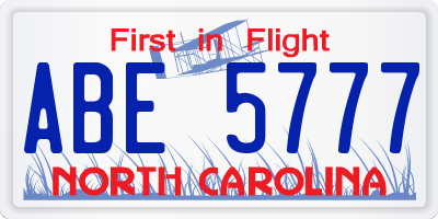 NC license plate ABE5777