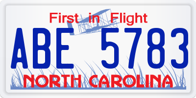 NC license plate ABE5783