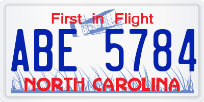 NC license plate ABE5784