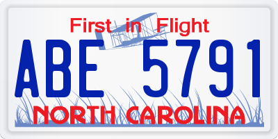 NC license plate ABE5791