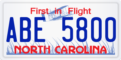 NC license plate ABE5800