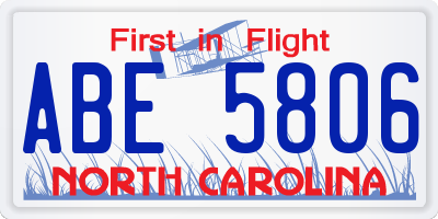 NC license plate ABE5806