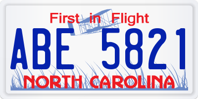 NC license plate ABE5821