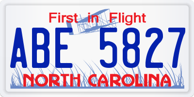 NC license plate ABE5827