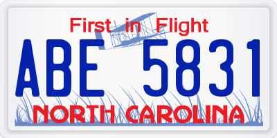 NC license plate ABE5831
