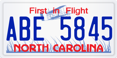 NC license plate ABE5845