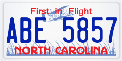 NC license plate ABE5857