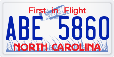 NC license plate ABE5860