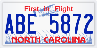 NC license plate ABE5872