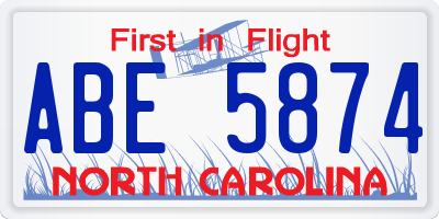 NC license plate ABE5874