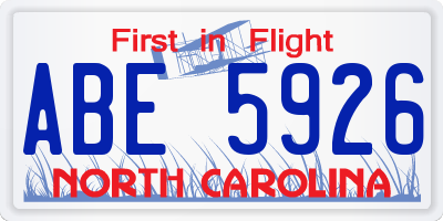 NC license plate ABE5926
