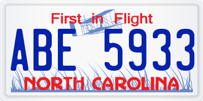 NC license plate ABE5933