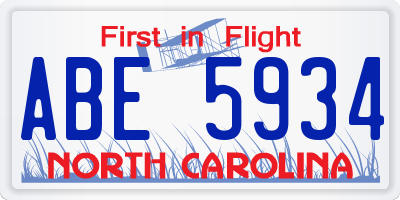 NC license plate ABE5934