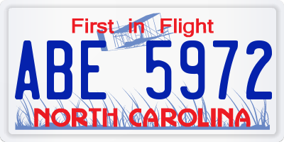 NC license plate ABE5972