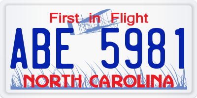 NC license plate ABE5981