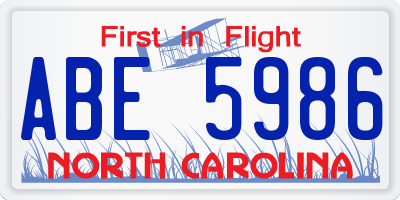 NC license plate ABE5986