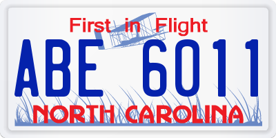 NC license plate ABE6011