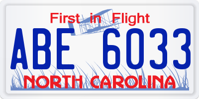 NC license plate ABE6033