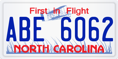 NC license plate ABE6062