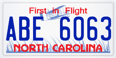 NC license plate ABE6063