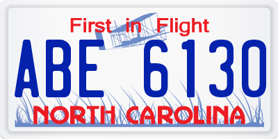 NC license plate ABE6130