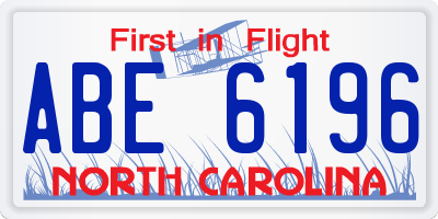 NC license plate ABE6196