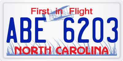 NC license plate ABE6203